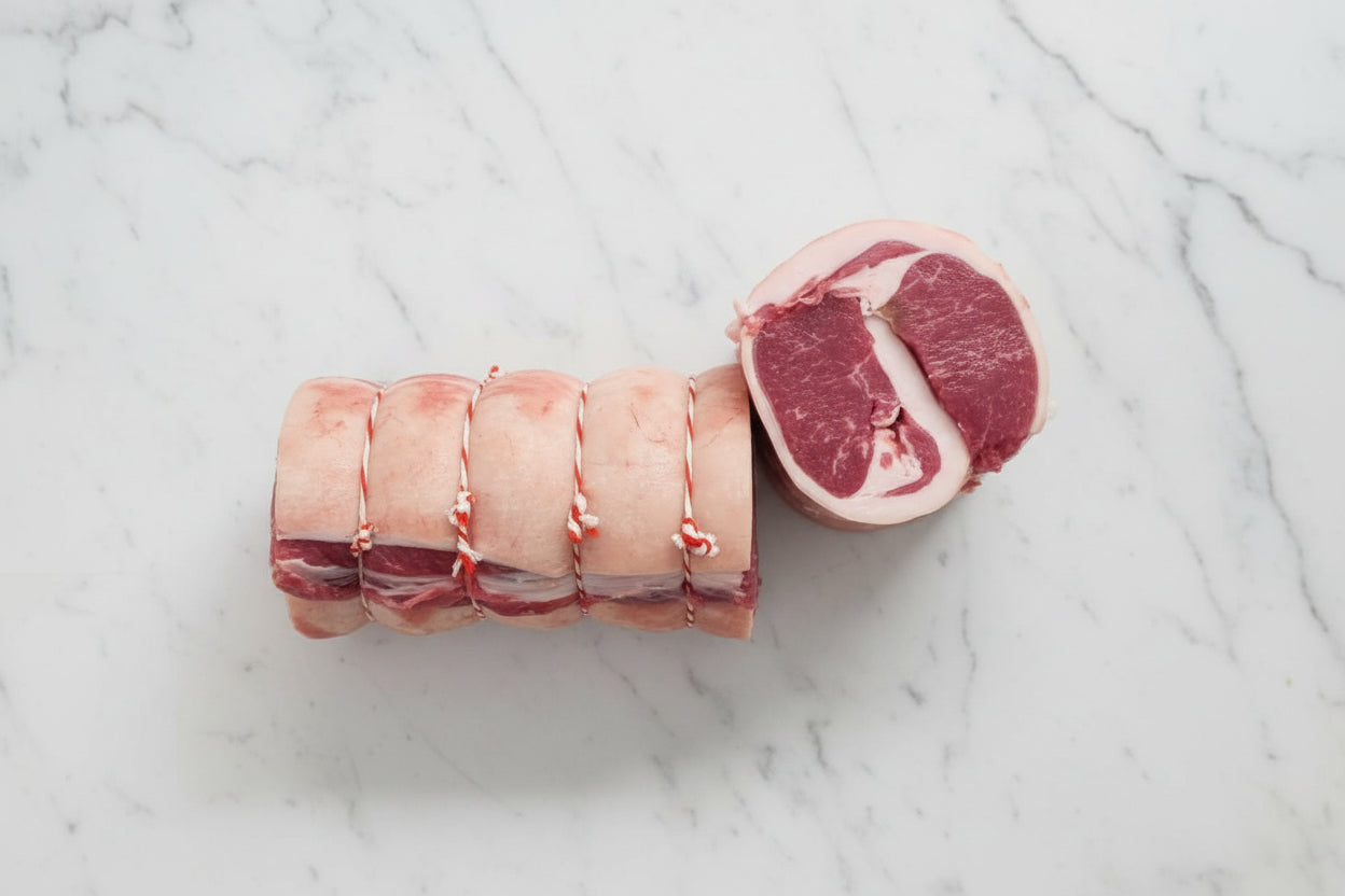A boned and rolled lamb loin joint
