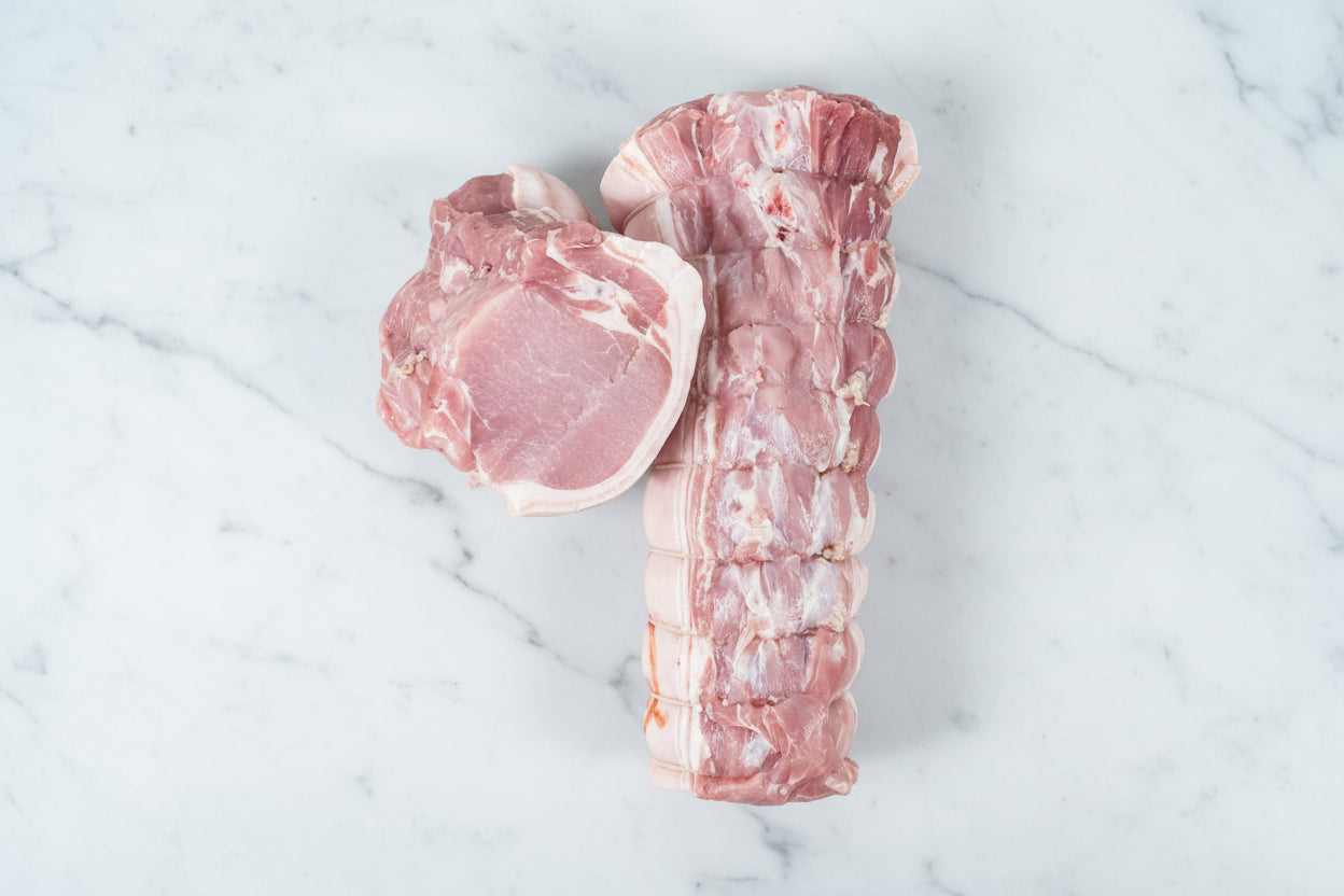 Raw boned and rolled pork loin joint