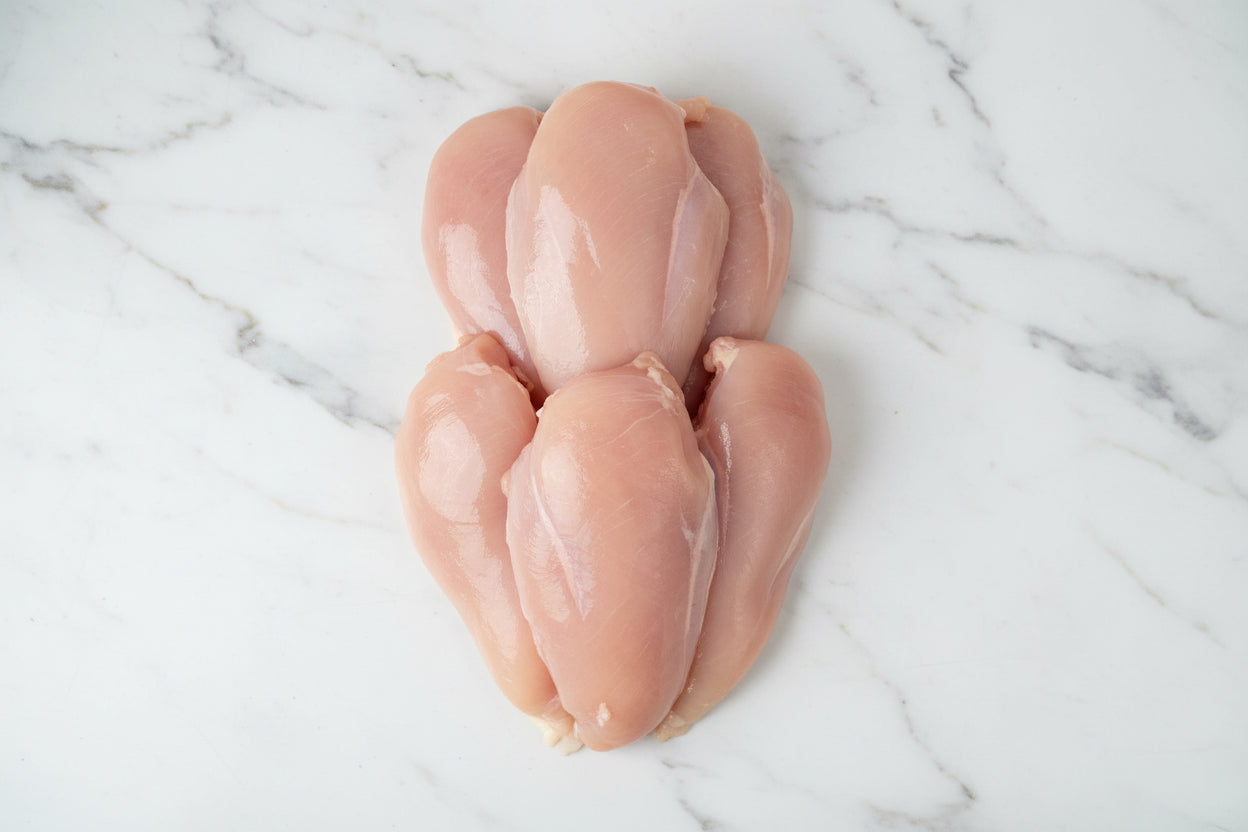 A pack of raw chicken breast fillets
