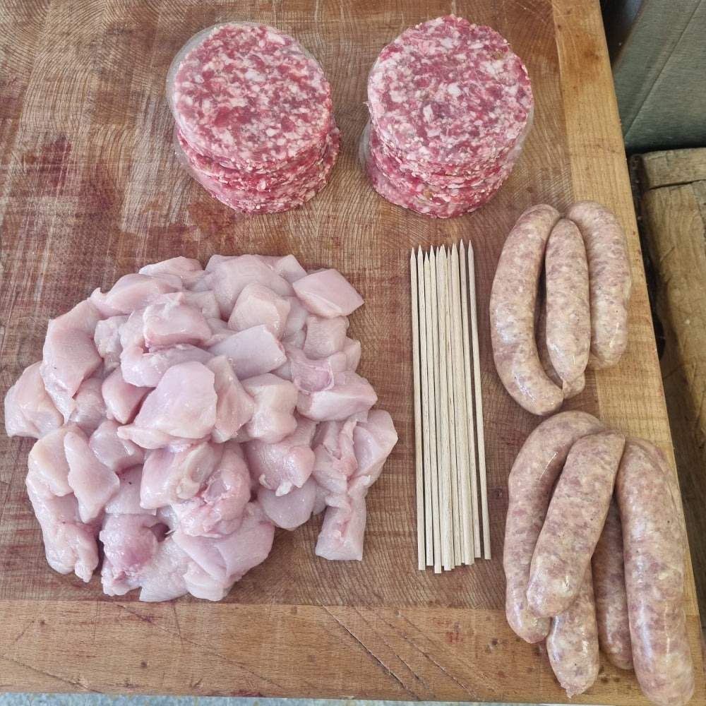 12 Pork & Apple Burgers, Pork Sausages & Kebab BBQ Pack